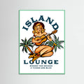 Mint Wood Island Lounge Tropical Pin Up Girl Playing Guitar Poster