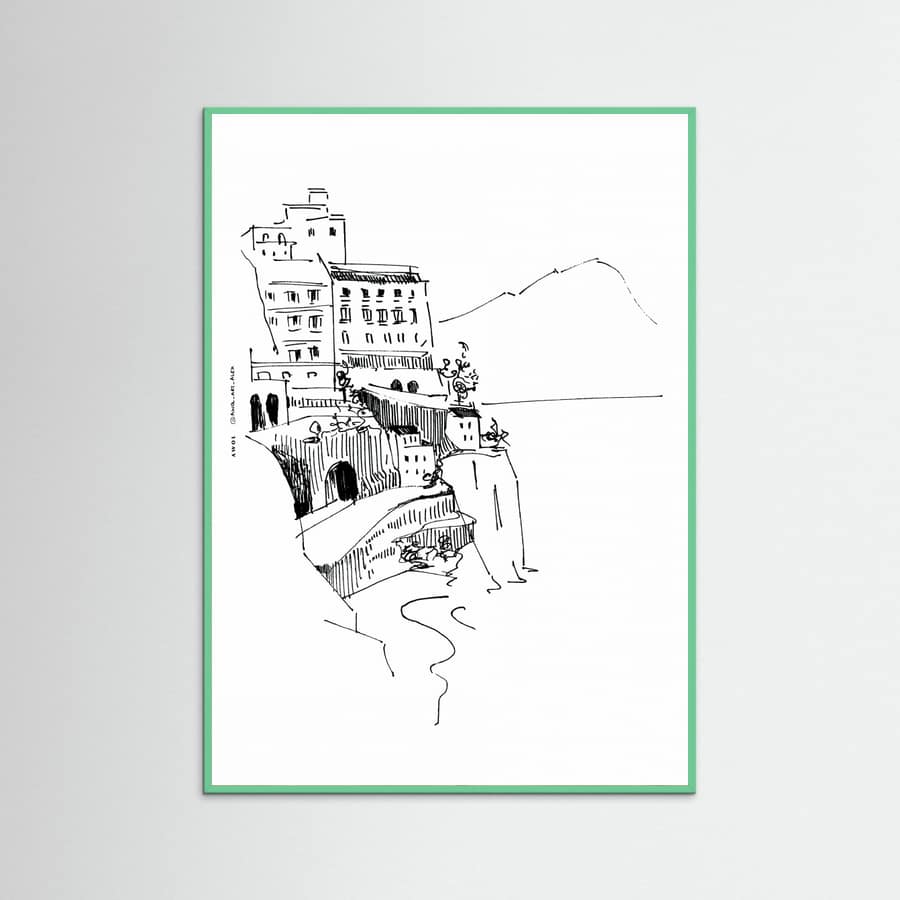 Italian Landscape Art, Amalfi Coast Small Towns By The Sea Poster – Poster und Kunstdruck