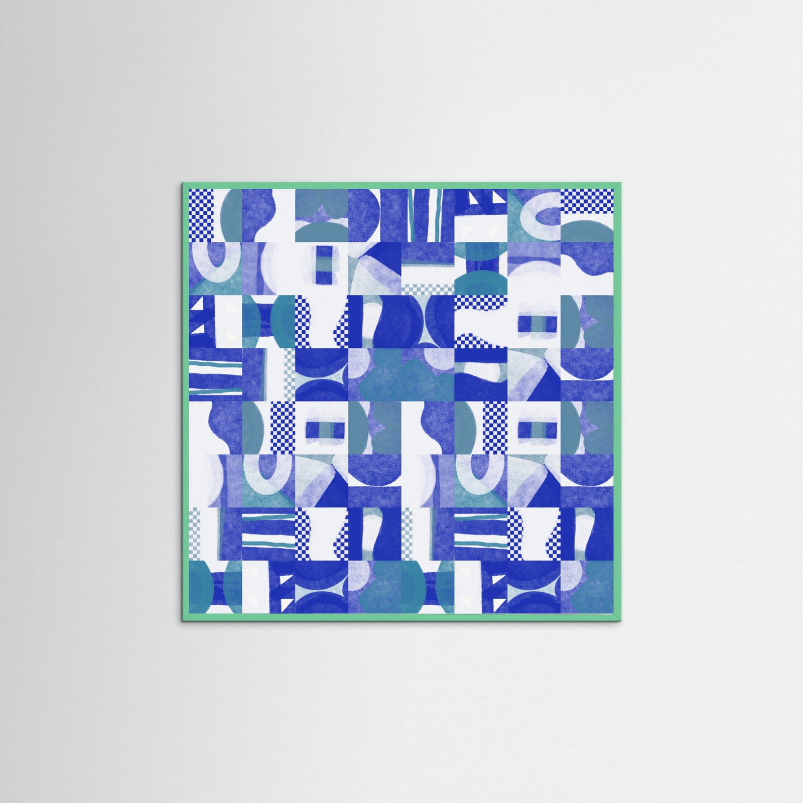 Mint Wood Mid Century Grid Pattern Six Poster