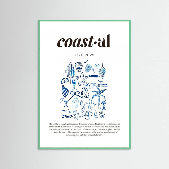 Póster Minimalist Blue Coastal Poster | Aesthetic Tropical and Marine Illustrations – póster e impresión artística