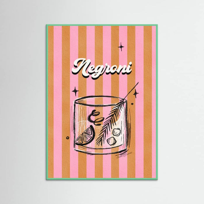 Negroni Drink on Stripes Poster – poster and art print