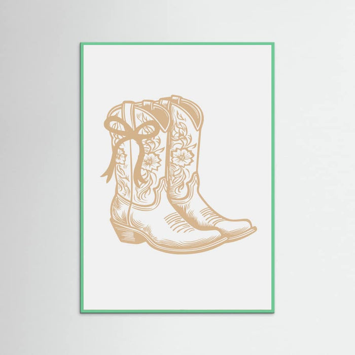 Neutral Cowgirl Boots with Bow Poster – plakat og kunsttryk