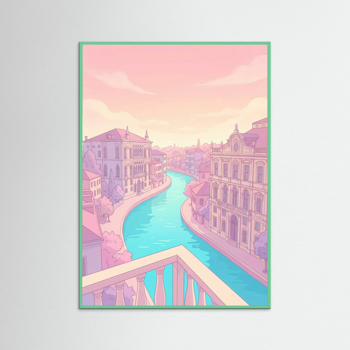 Mint Wood Pastel Cityscape