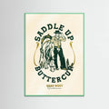 Mint Wood Saddle Up Buttercup Cowboy & Horse Art Print Poster