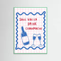 Save Water Drink Champagne Red Check Pattern Poster – poster and art print