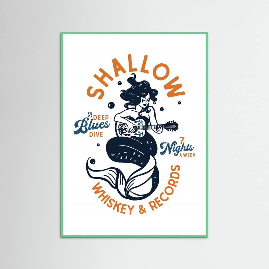 Mint Wood Shallow Whiskey & Records Dive Bar Music Mermaid Poster