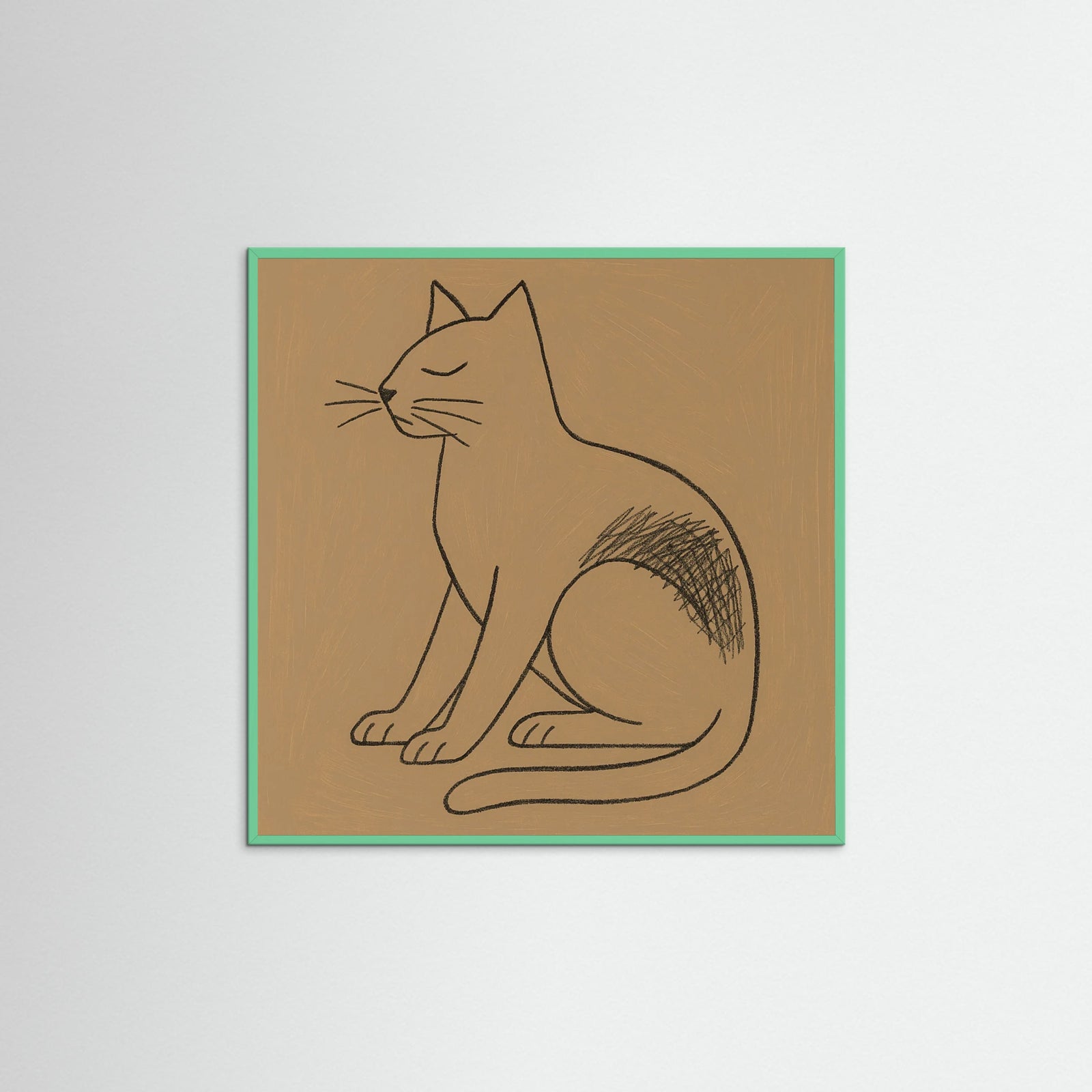 Mint Wood Square Abstract Line Portrait