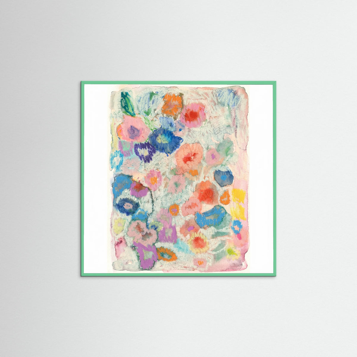 Mint Wood Square Blossom Abstract