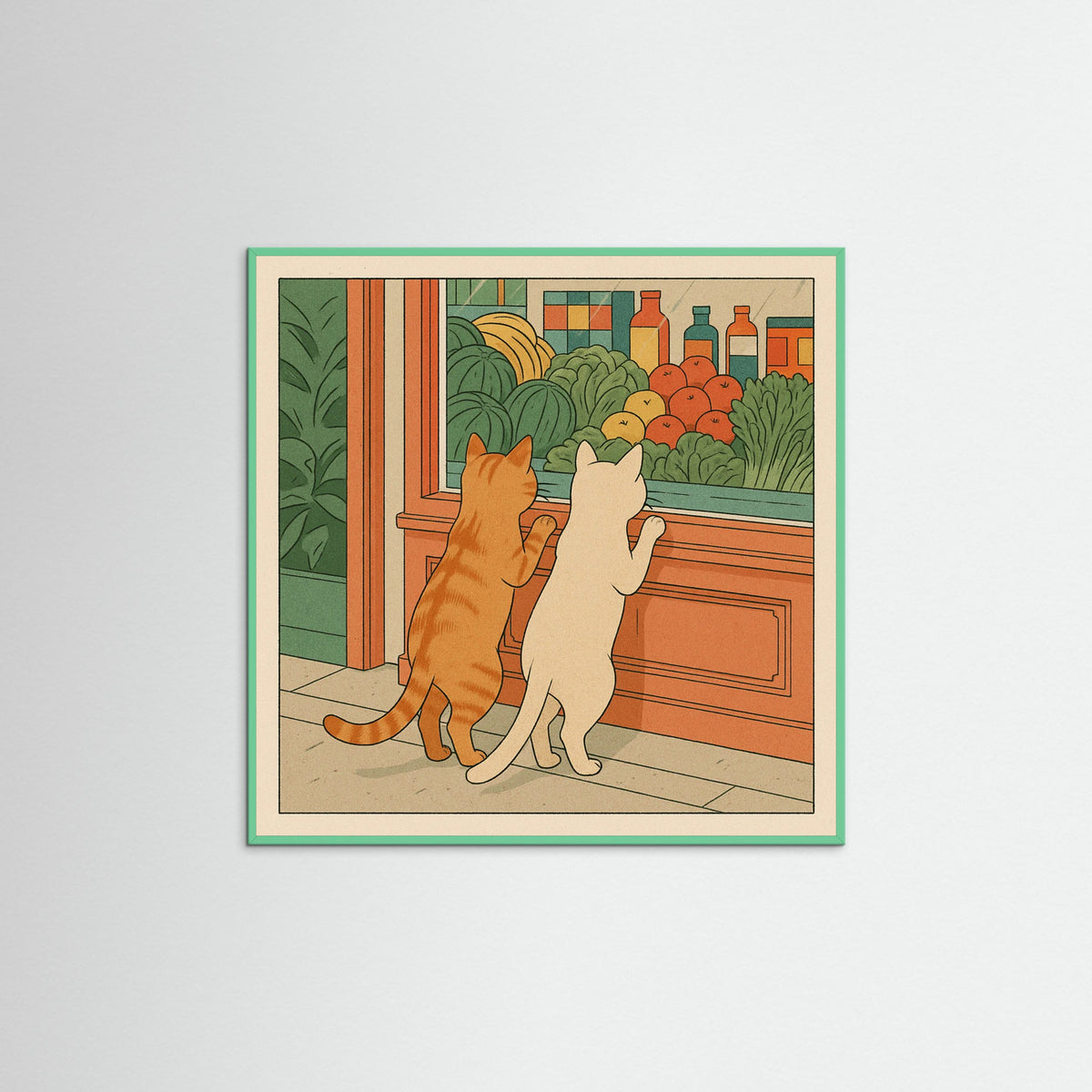 Mint Wood Square Cats Window Curiosity