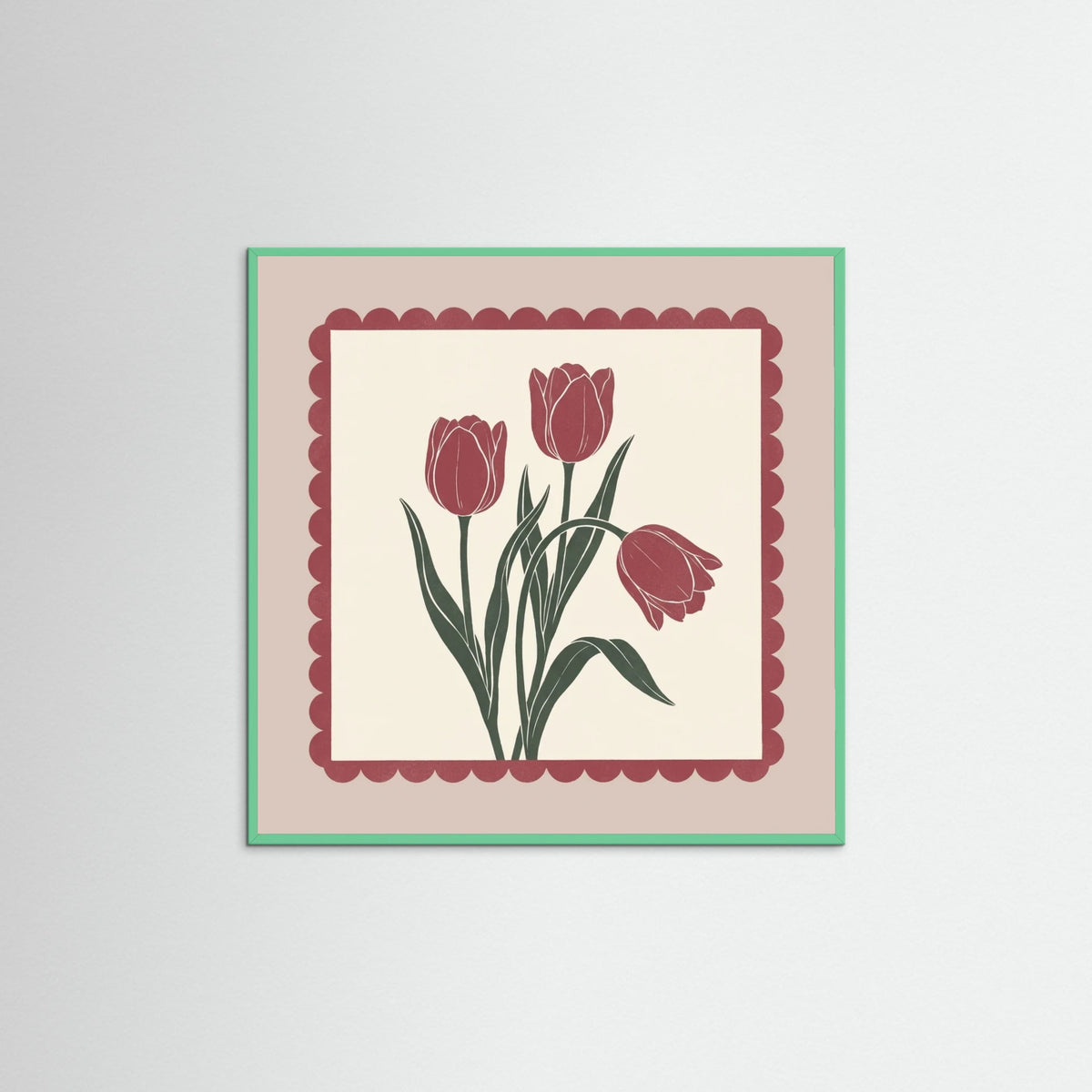Mint Wood Square Crimson Bloom
