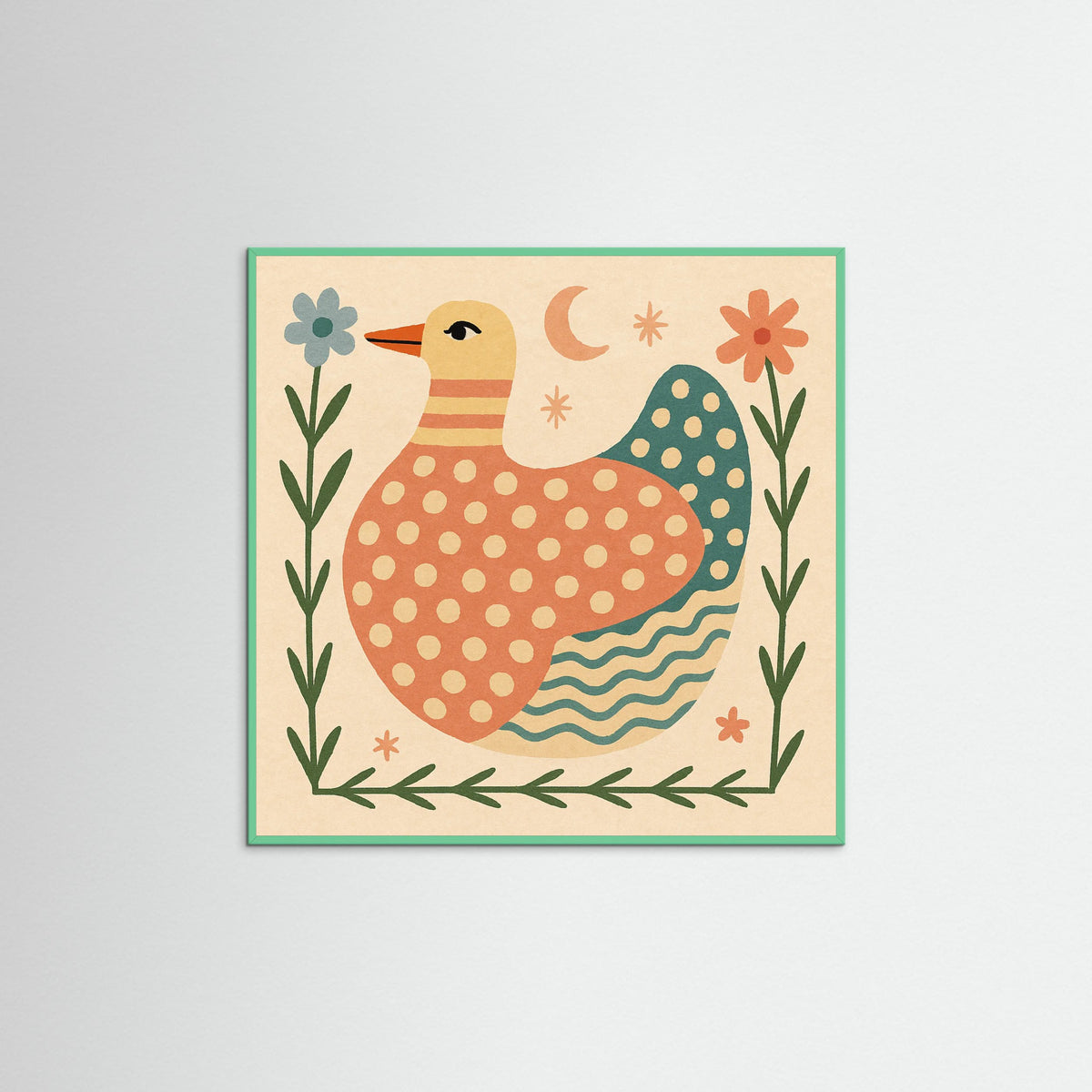 Mint Wood Square Patterned Duck