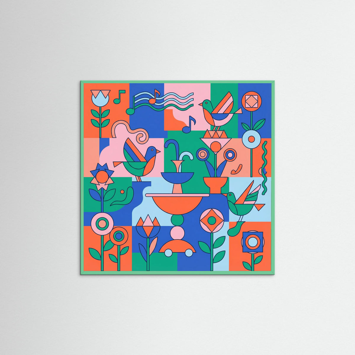 Mint Wood Square Playful Abstraction