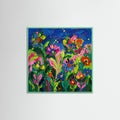 Mint Wood Square Vibrant Floral Portrait