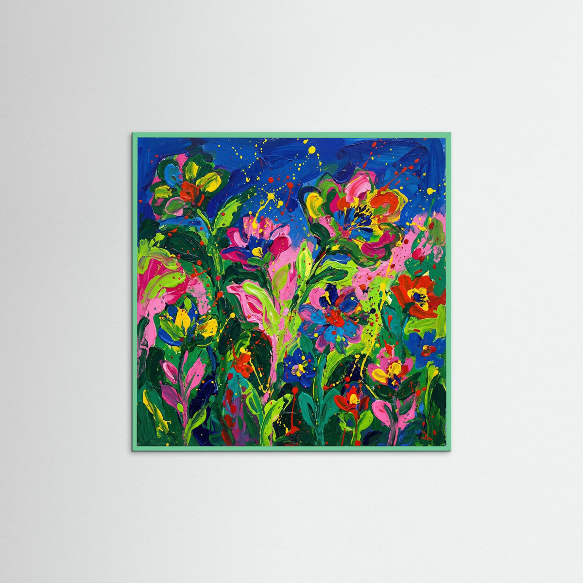Mint Wood Square Vibrant Floral Portrait