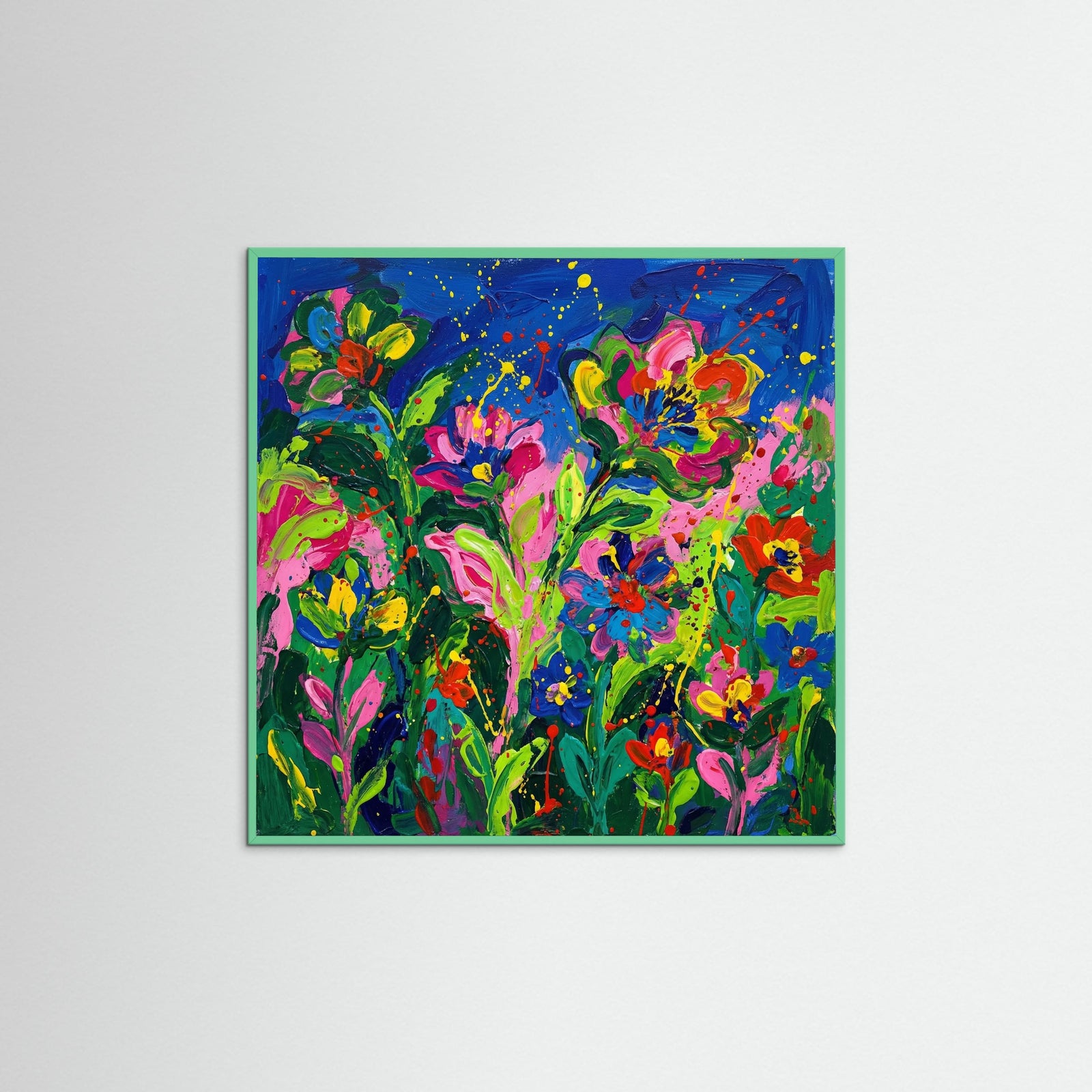 Mint Wood Square Vibrant Floral Portrait