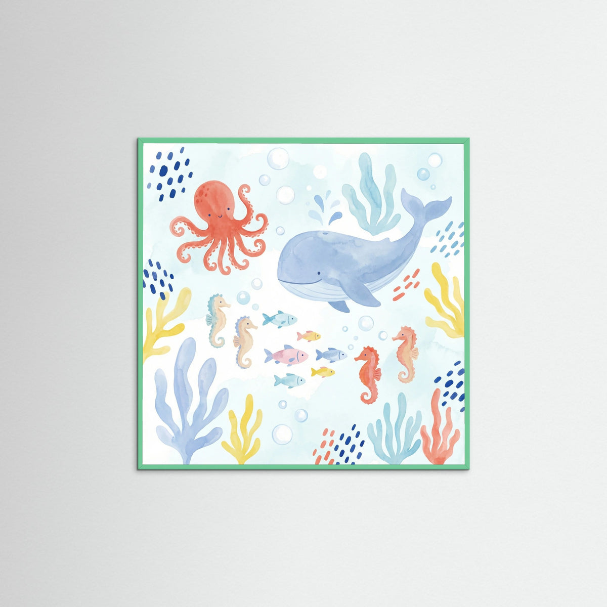 Mint Wood Square Whimsical Jungle Friends
