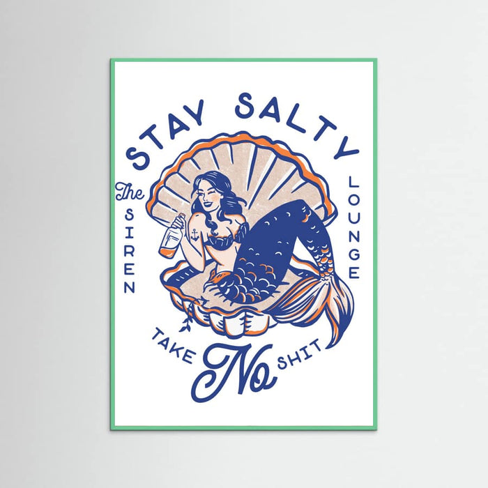 Mint Wood Stay Salty Siren Lounge Pin-Up Mermaid Poster