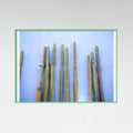 Mint Wood Tall Cacti on Blue | Oaxaca Mexico Travel Poster