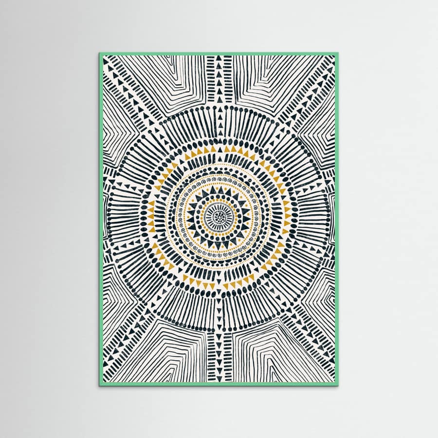 Mint Wood Tribal Sun Poster