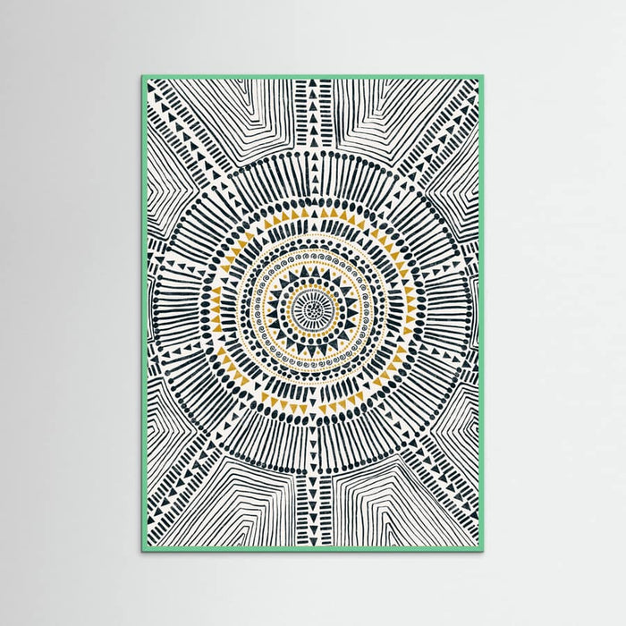 Mint Wood Tribal Sun Poster