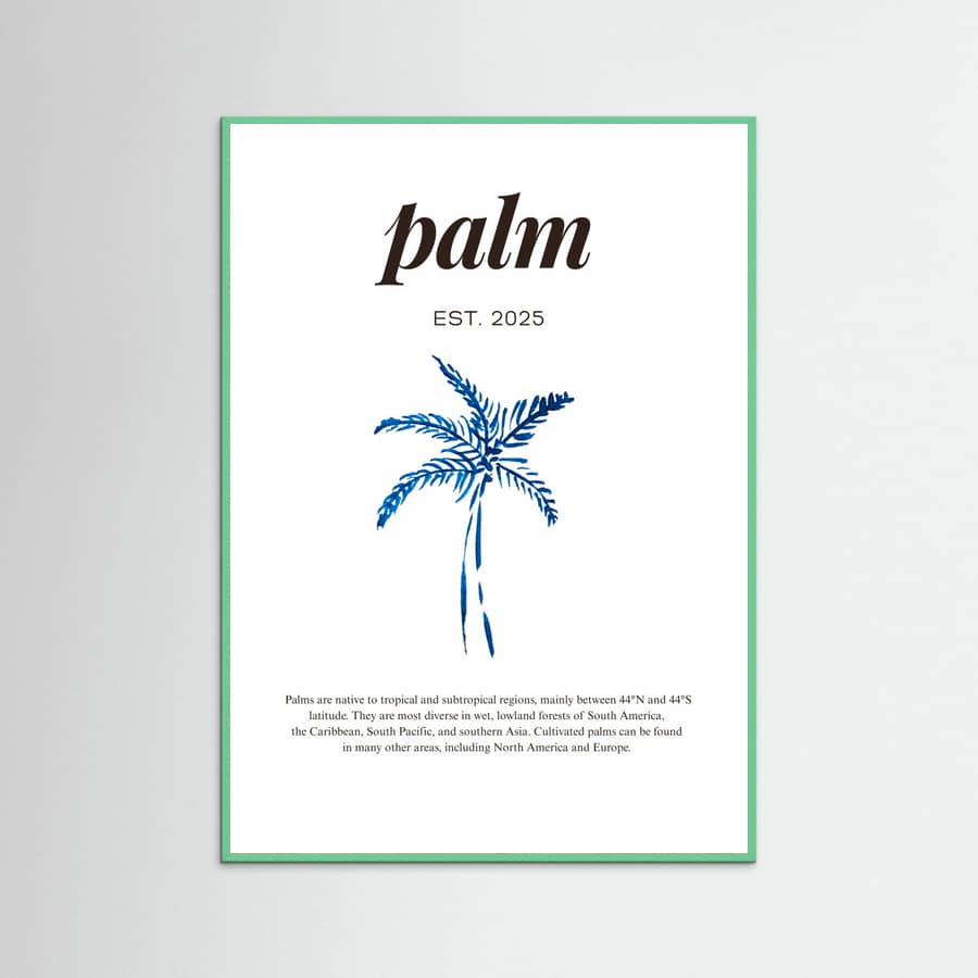Tropical Palm Tree Poster | Aesthetic Blue Decor with Modern Coastal Style – plakat og kunsttryk