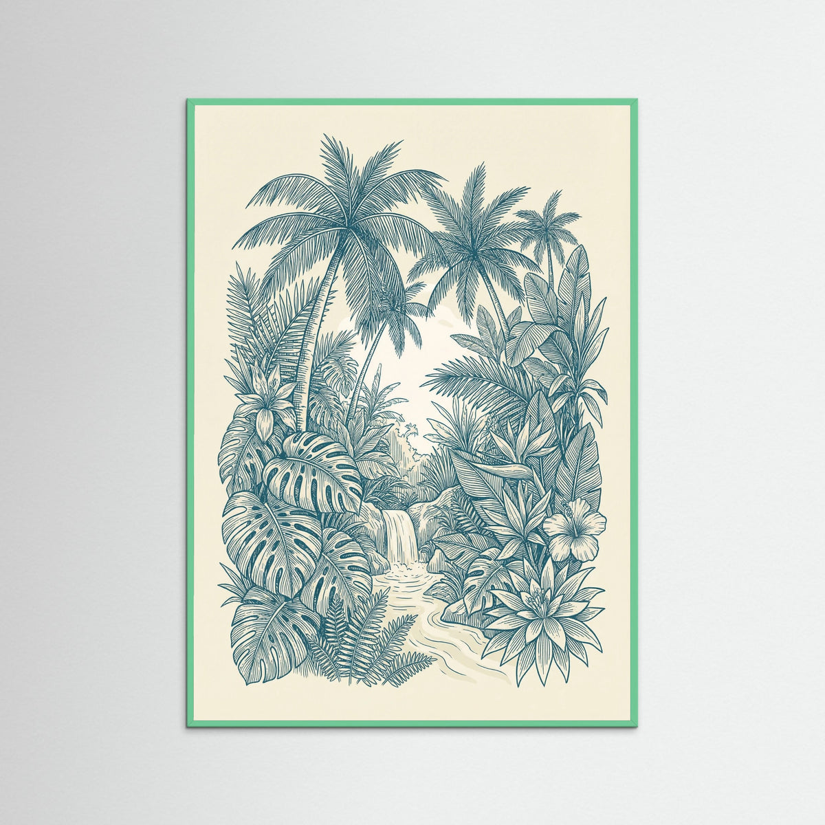 Mint Wood Tropical Wave Pattern