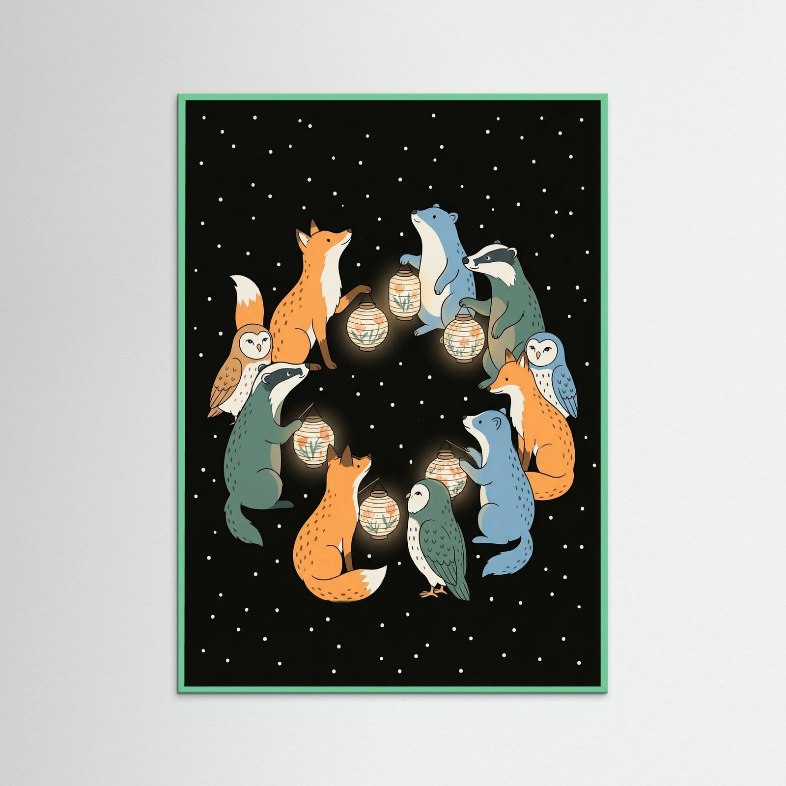 Mint Wood Umbrella Cats Night