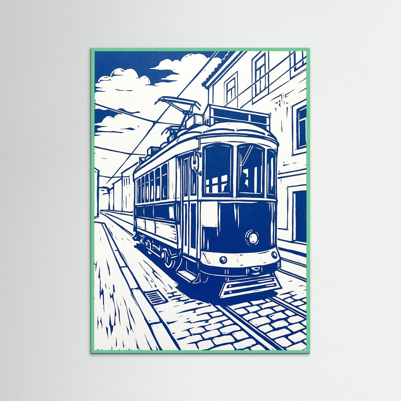Mint Wood Urban Blue Print