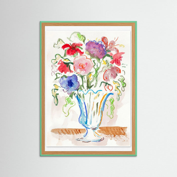 Mint Wood Vibrant Floral Still Life