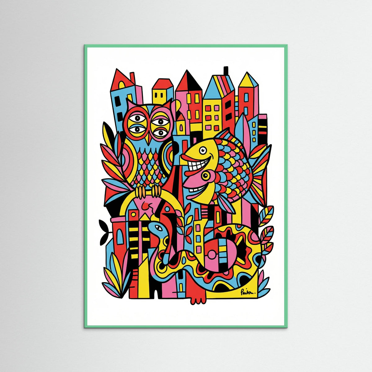 Mint Wood Vibrant Folk Faces