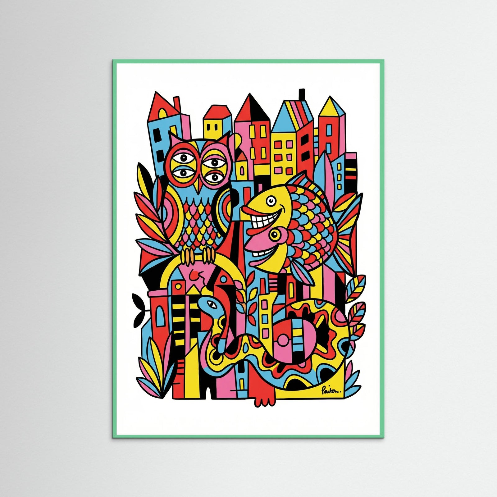 Mint Wood Vibrant Folk Faces