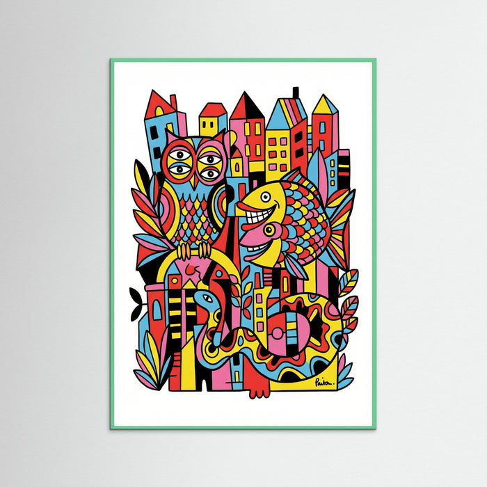 Mint Wood Vibrant Folk Faces