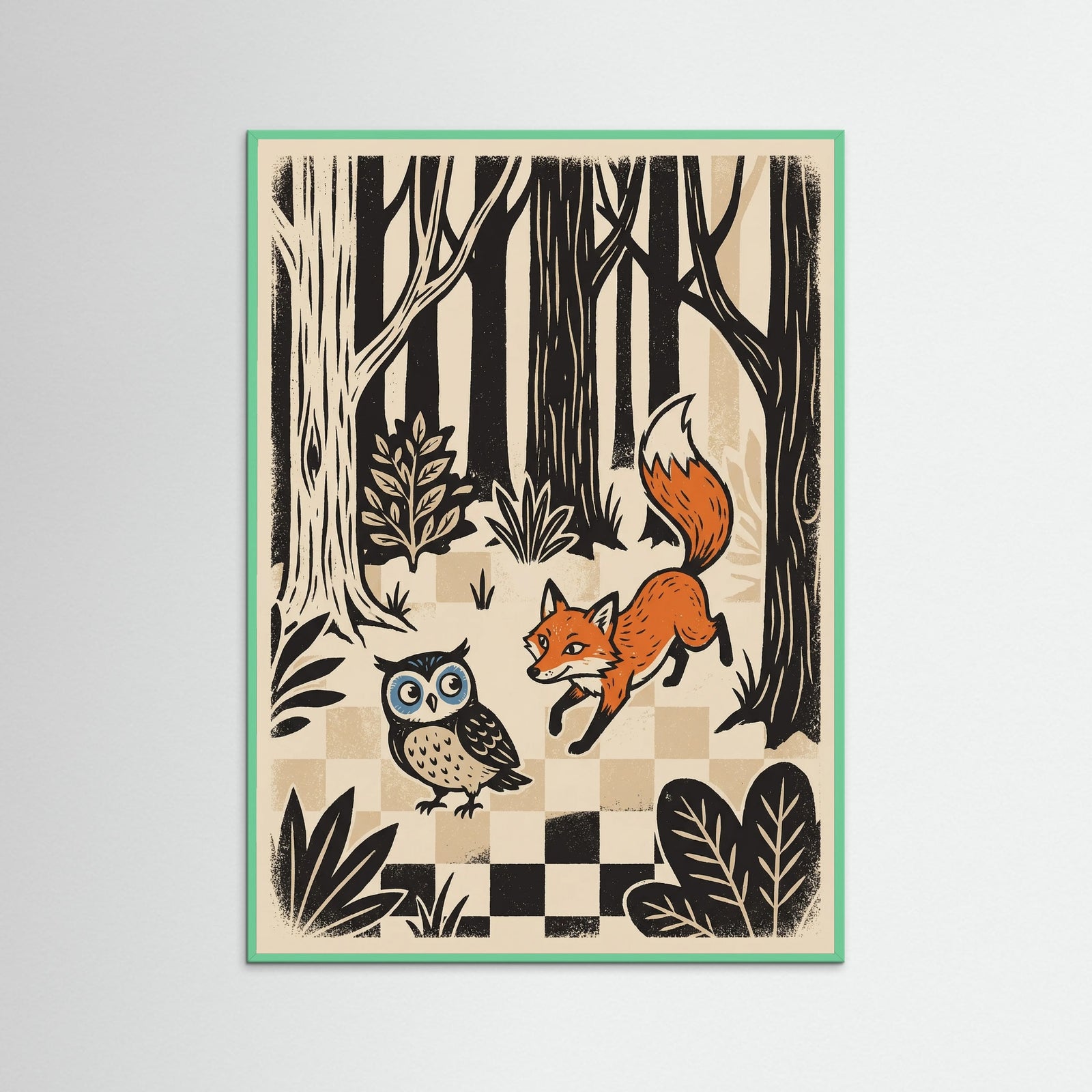 Mint Wood Whimsical Felines