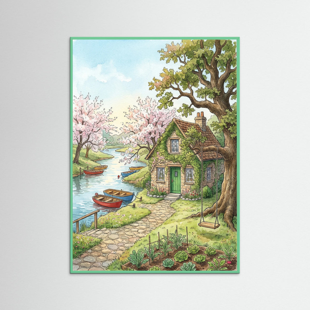 Mint Wood Whimsical Neighborhood