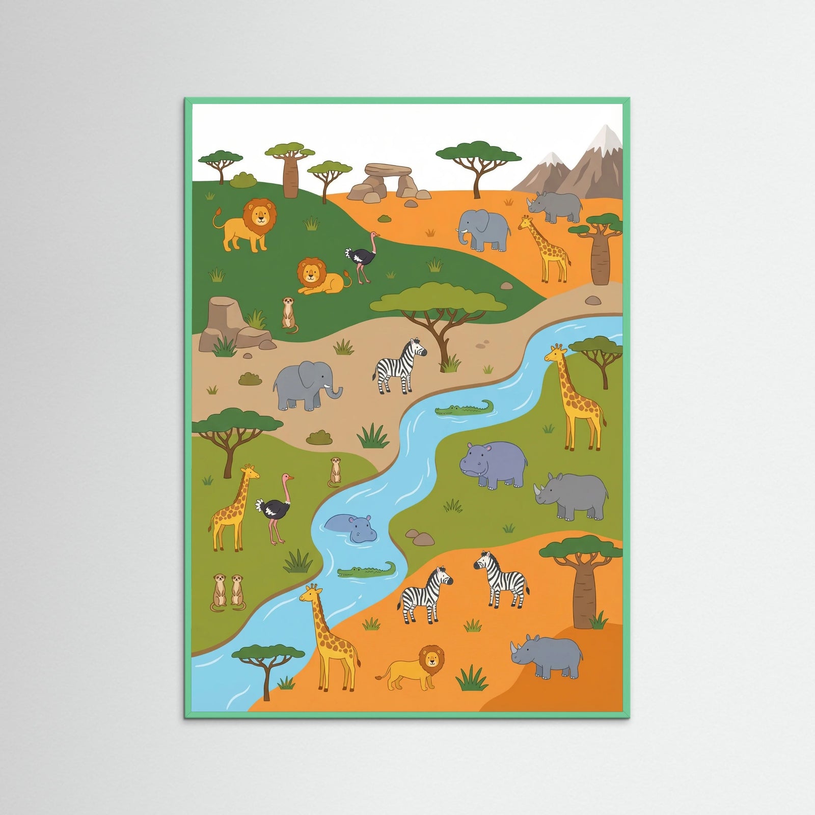 Mint Wood Whimsical World Map