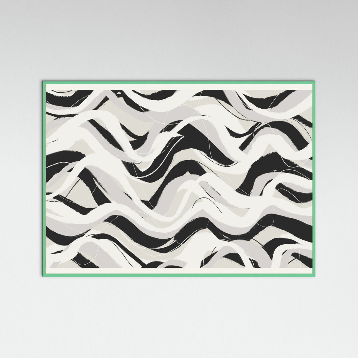 Mint Wood White Black Waves Pattern Square Poster