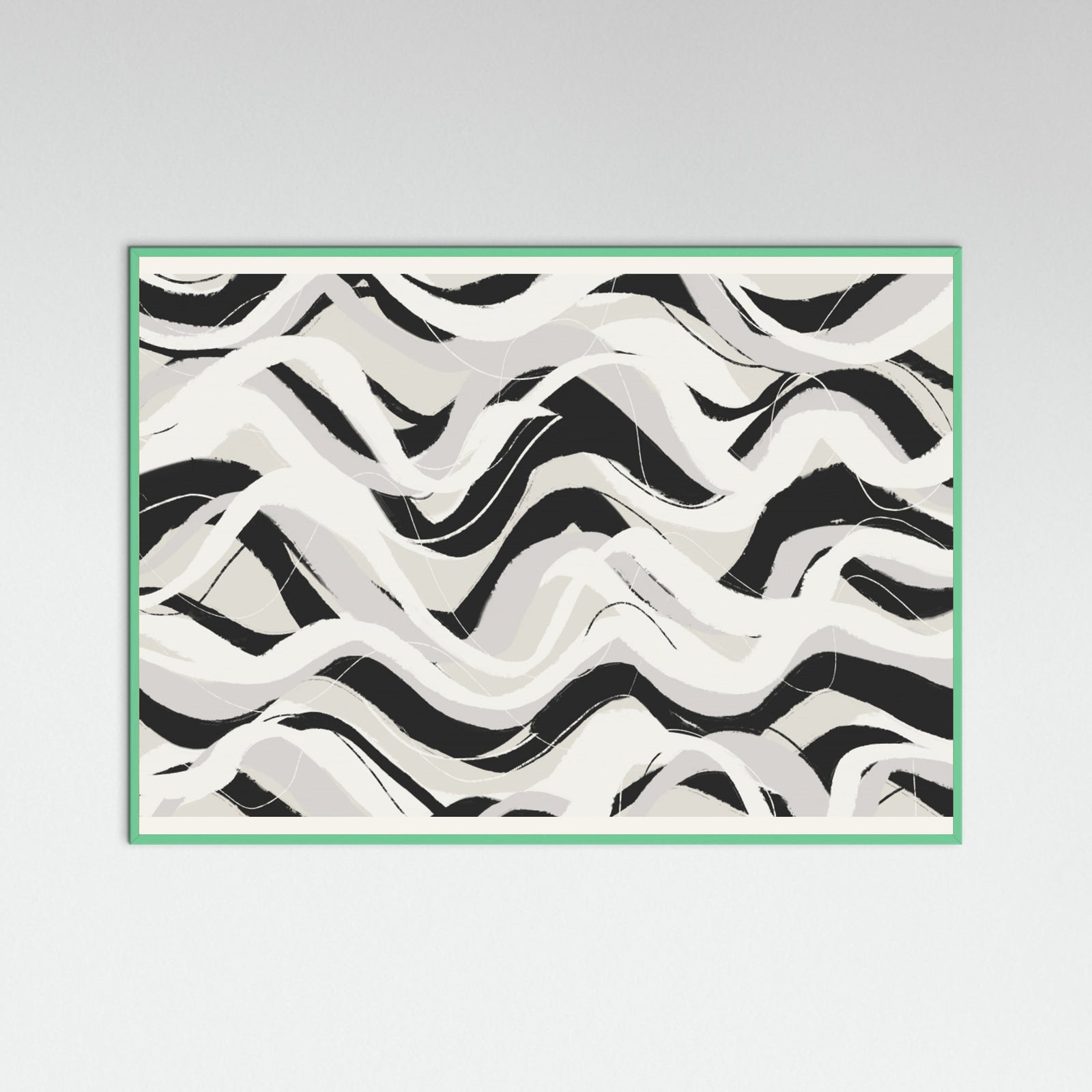 Mint Wood White Black Waves Pattern Square Poster