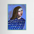 Poster Woman in Blue Sweater Naive Portrait Figurative – poster e stampa artistica