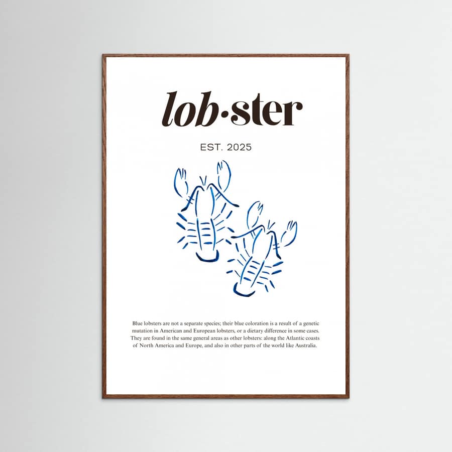 Póster Blue Lobster Poster | Minimalist Coastal Art with Seafood Illustration – póster e impresión artística