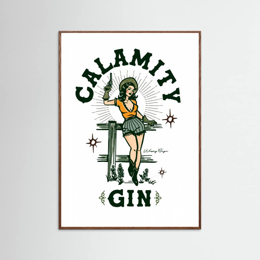 Oak Dark Calamity Gin Funny Retro Western Cowgirl Art Poster