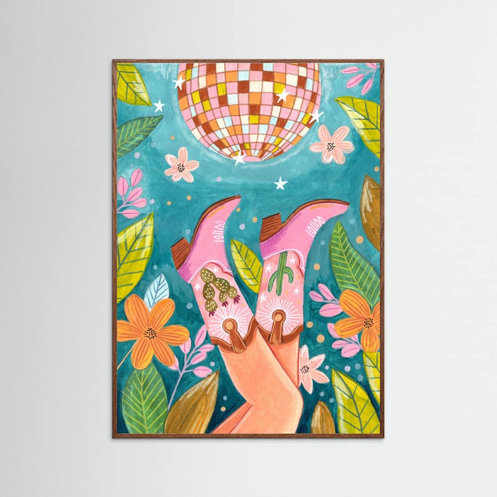 Oak Dark Cowboy boots and disco ball Poster