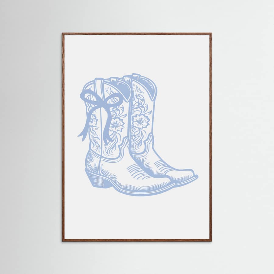Light Blue Cowgirl Boots with Bow Poster – plakat og kunsttryk