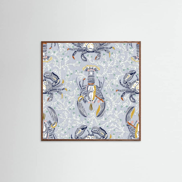Affiche Lobster and crab coastal nostalgia grey pattern – affiche et impression d’art