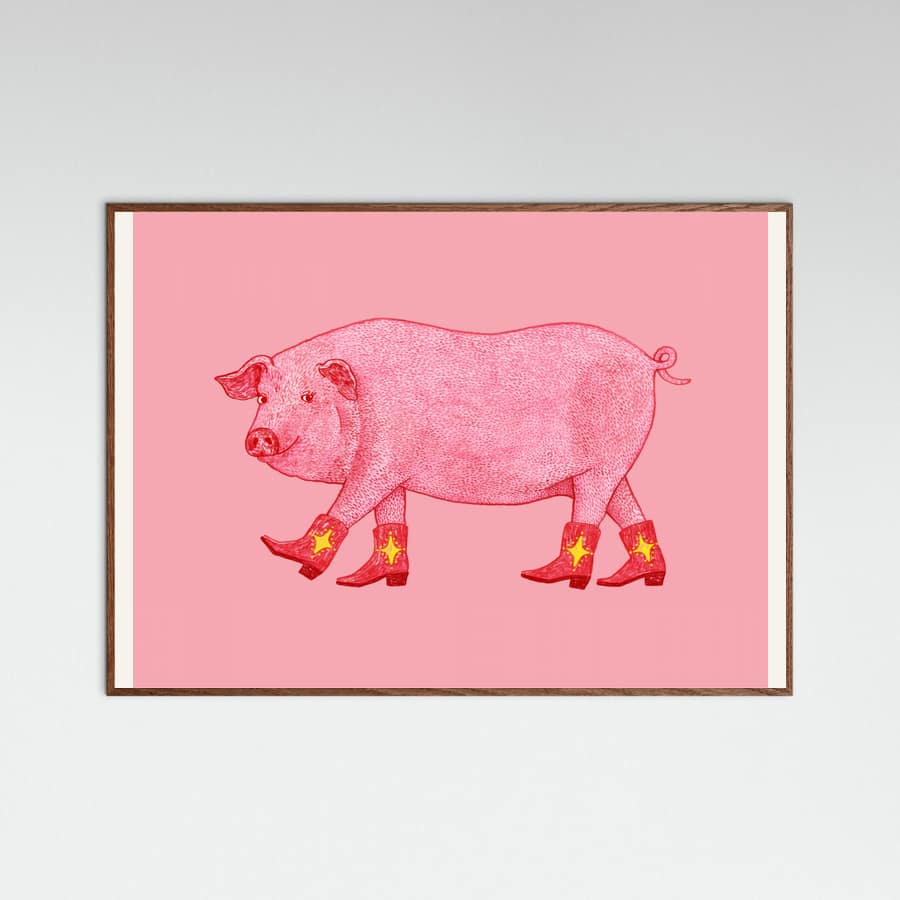 Oak Dark Marjorie the Cowgirl Pig Poster