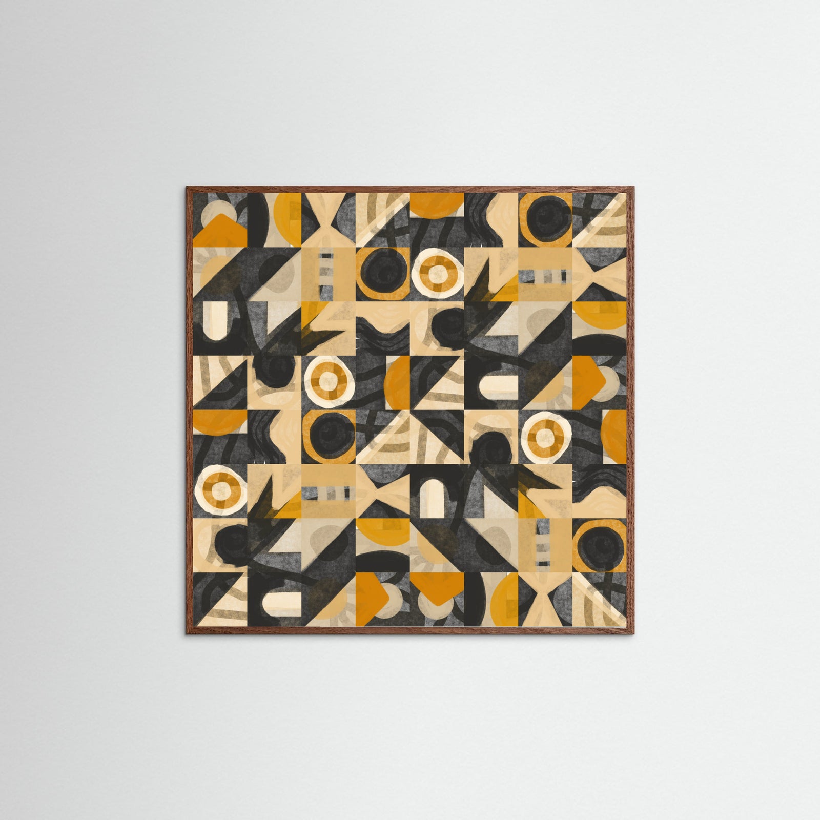 Oak Dark Mid Century Grid Pattern Eight Poster