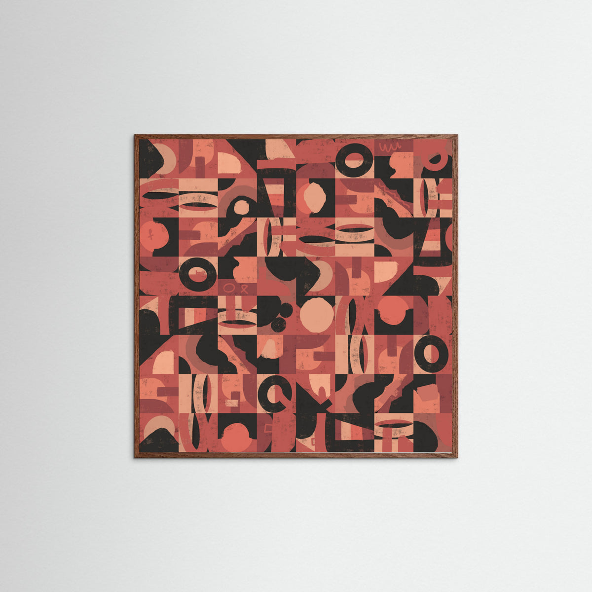 Oak Dark Mid Century Grid Pattern Nine Poster