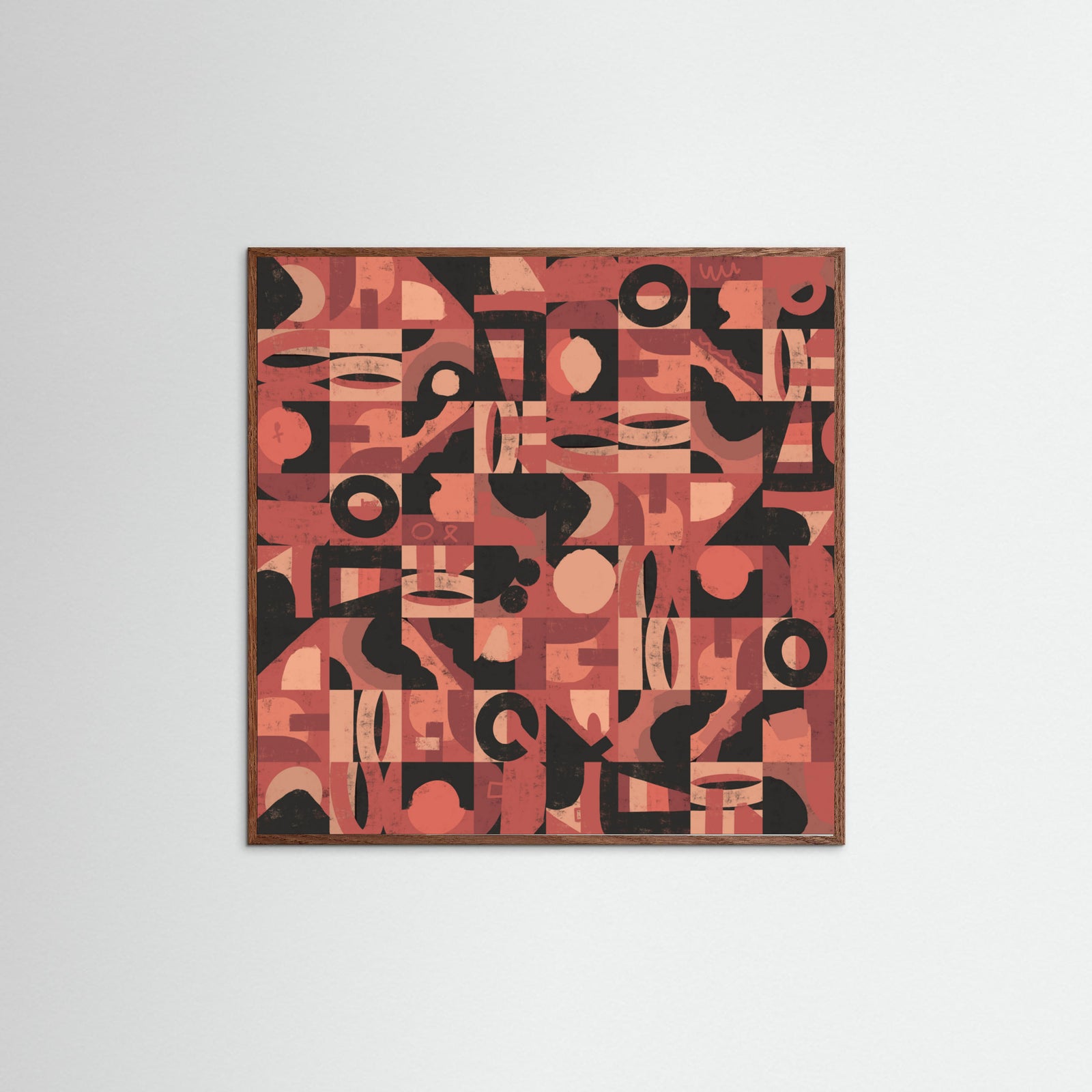 Oak Dark Mid Century Grid Pattern Nine Poster