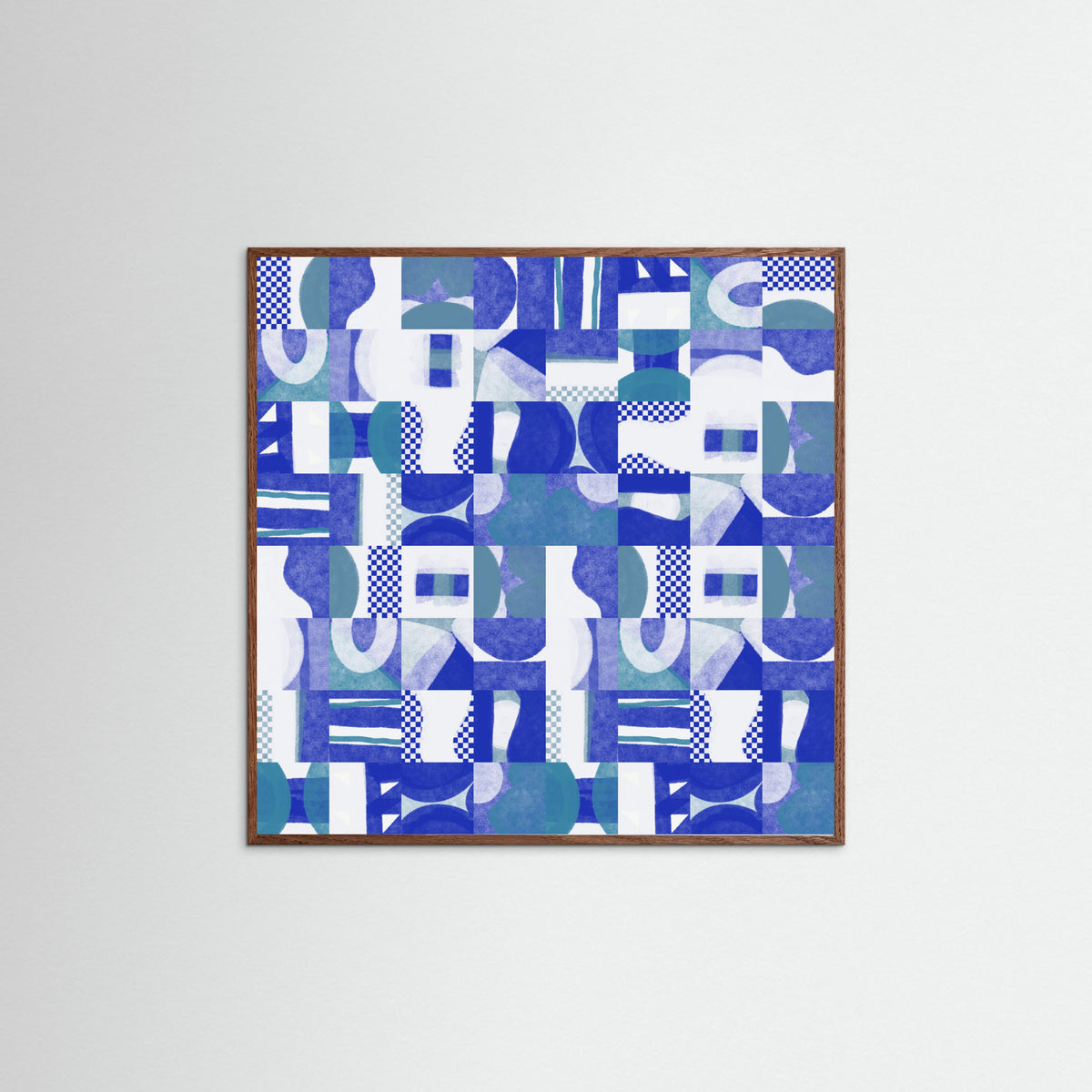 Oak Dark Mid Century Grid Pattern Six Poster