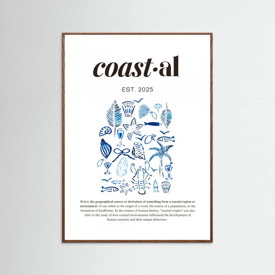 Póster Minimalist Blue Coastal Poster | Aesthetic Tropical and Marine Illustrations – póster e impresión artística