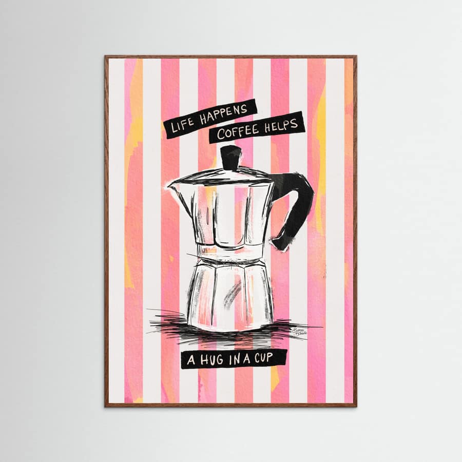 Mocca Coffee on Stripes - Hug in a Cup Poster – poster and art print